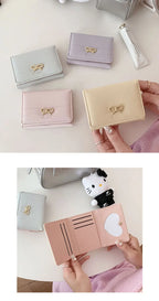 Fashion Wallets Girls Cute Bow Small Wallet Aesthetic Card Holder Classic Three Fold Purse For Women Student Simple Coin Pouch