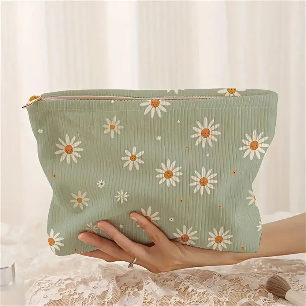 Cosmetic Bag Women Floral Makeup Case Organizer Korean Embroidery Cosmetic Pouch Travel Toiletry Bag Corduroy Canvas Beauty Case