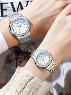 Fashion Couple Watches Men and Women Business Luxury Stainless Steel Quartz Wristwatch Waterproof Luminous Couple Watch Pair Set