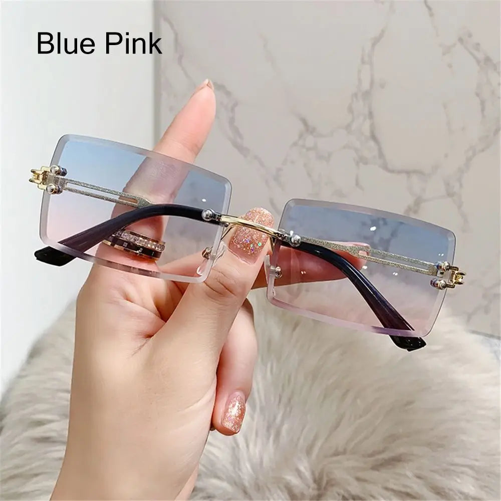 Retro Sunglasses Men Brand Designer Fashion Rimless Sun Glasses Shades Cutting Lens Ladies Frameless Eyeglasses