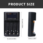 POWERKAN ALL4 AA/AAA 4-slot Small Convenient Battery Charger for 1.2V  Hi-MH& 1.5V/3.7VLi-ion With LCD Screen