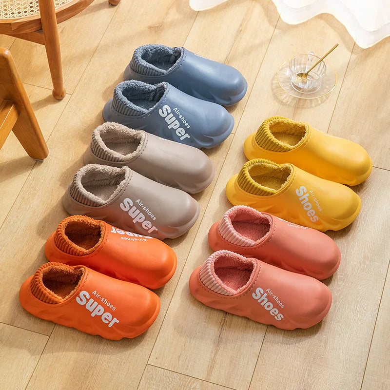 Winter Men Women Warm Slippers Cotton Slippers Outdoor Indoor Warm Shoes Men's Couple Home Bedroom Plush Slippers Big Size 46 47