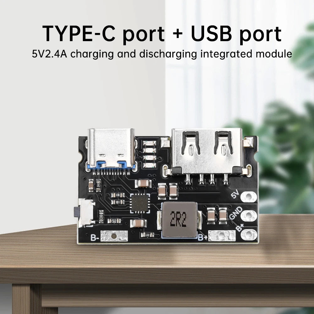 Single Lithium Battery Charger Board TYPE C + USB A 5V 2.4A Charger Discharger Module Supports Charging And Discharging
