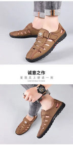 Men Sandals Leather 2024 Summer Breathable Casual Shoes for Man Slip on Clogs Outdoor Walking Shoes Non Slip Hand Made Sandalias