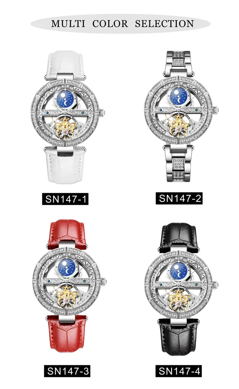 Women Automatic Mechanical Watch Top Brand Luxury Leather Waterproof Watches Ladies Skeleton Tourbillon Clock reloj mujer New