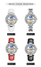 Women Automatic Mechanical Watch Top Brand Luxury Leather Waterproof Watches Ladies Skeleton Tourbillon Clock reloj mujer New