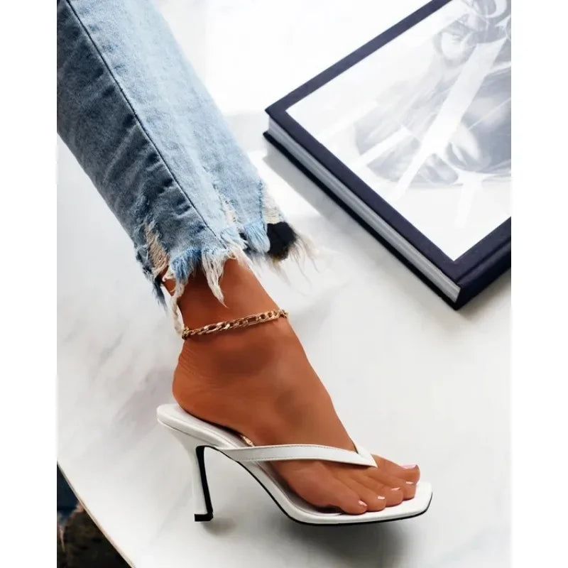 2025 Summer Slippers Women Shoes Fashion Sexy Thin Heels Flip Flops Woman Shoes High Heels Sexy Ladies Slipper Plus Size 42