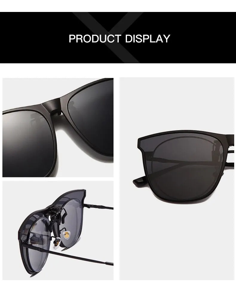 Polarized Clip On Sunglasses Men Photochromic Car Driver Goggles Night Vision Glasses Anti Glare Vintage Square Glasses