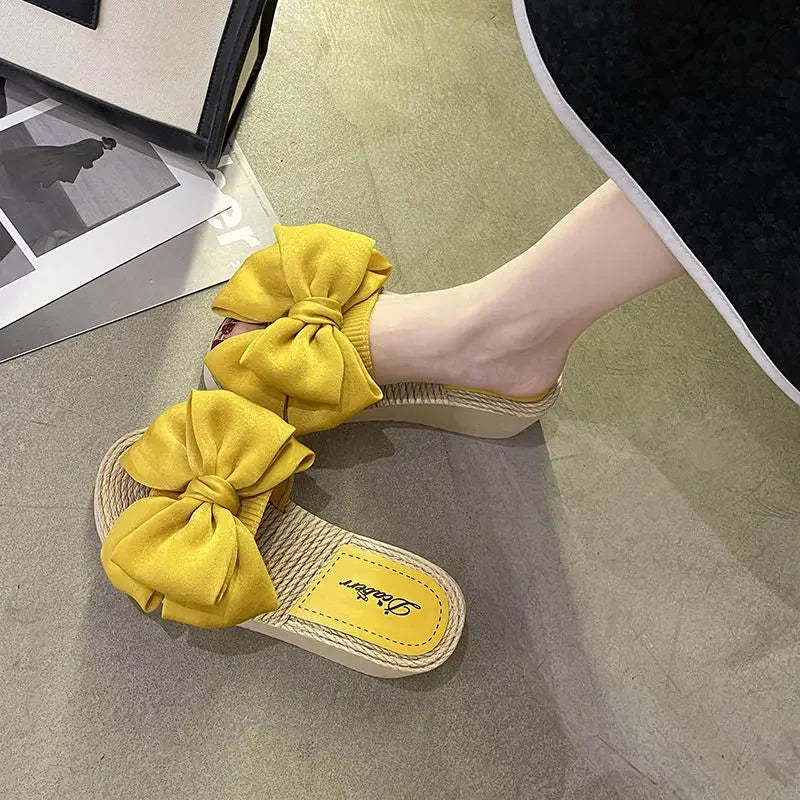 Platform Woman Slippers With Bow Sandals Easy Wears Shoes for Women Vip New Collection Designer Luxury Stylish Slides Wholesale