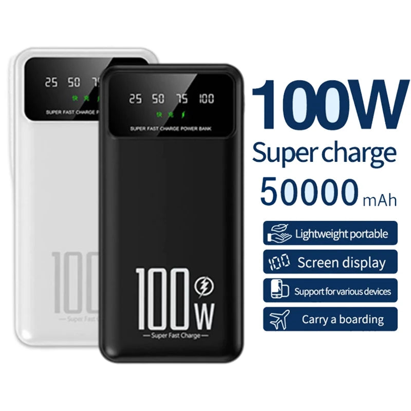 2025 NEW Power Bank 50000mAh High Capacity 100W Fast Charging Portable Charger External Battery Pack Powerbank for IPhone Huawei
