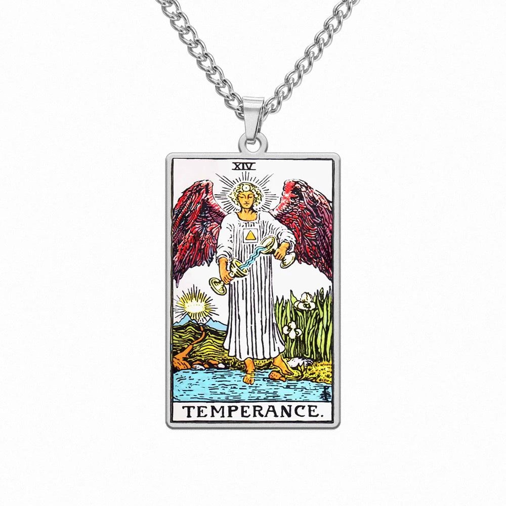 Dawapara 22 Styles Tarot Card Good Luck Amulet Necklace Sun Moon UV Colorful Pendant Stainless Steel Spiritual Jewelry