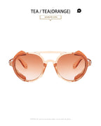 2022 Steampunk Googles Men Retro Punk Round Sunglasses Brand Design Double-bridge Windshield Hiking Driving Shades Eyewear UV400