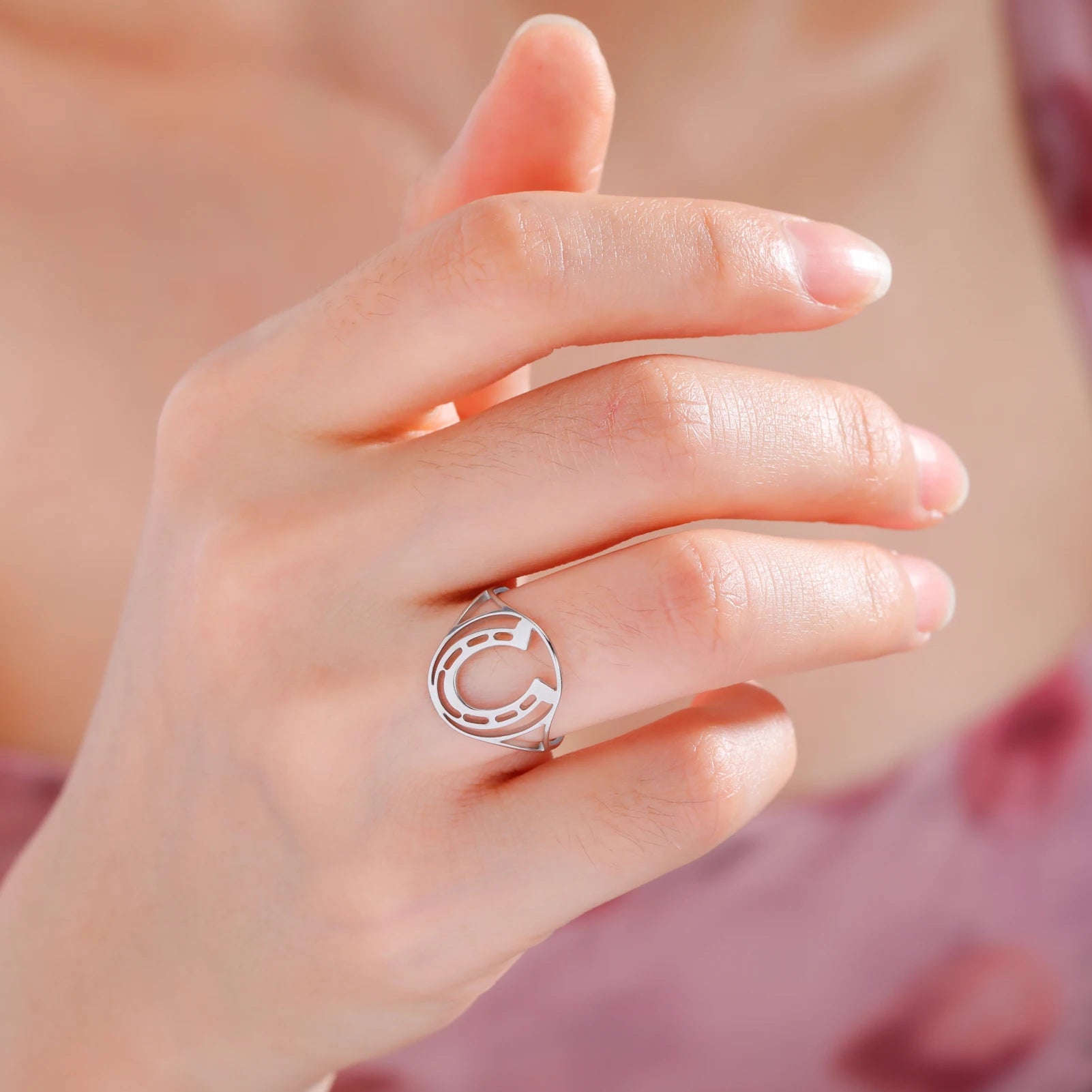 Unift Horseshoes Rings for Women Cowboy Cowgirl Stainless Steel Finger Ring Trendy Fashion Equestrian Horse Lover Jewelry Gift