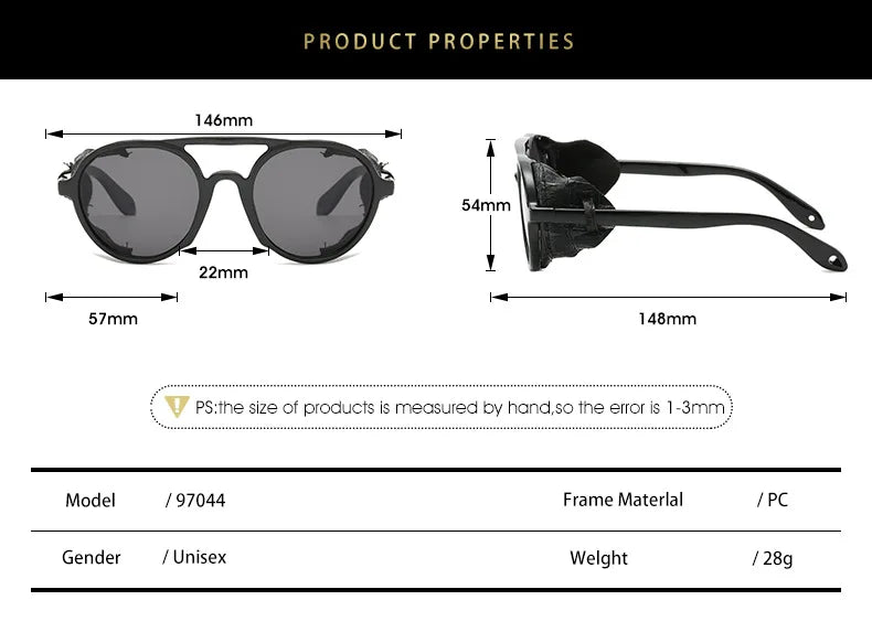 2022 Steampunk Googles Men Retro Punk Round Sunglasses Brand Design Double-bridge Windshield Hiking Driving Shades Eyewear UV400