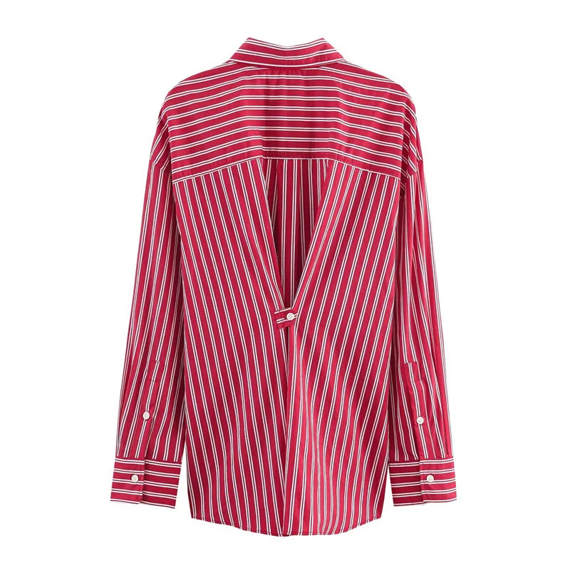 Women's shirt new striped silk loose shirt autumn fashion design women's casual top