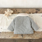 Winter Baby Girl Clothing  Plaid Coat Warm Fleece Lined Cartoon Bear Embroidery Children Cotton Padded Jacket