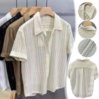 Men's Tops Hollow Short-sleeve Shirt Men Summer Thin Trendy Handsome French Light Luxury Drape Hawaiian Shirts