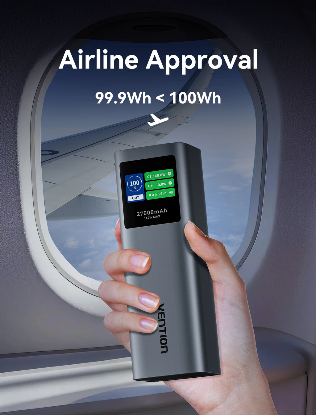 Vention Power Bank 140W 27000mAh Portable PD External Battery PowerBank 100W for Macbook Pro iPad iPhone Laptop Notebook Xiaomi