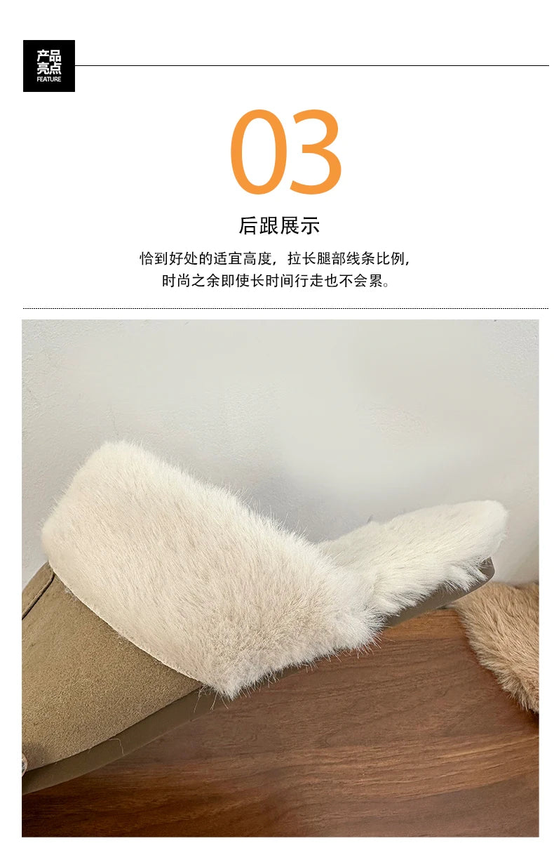 Fur Flats Women Cotton Slippers Fashion Warm Shoes Winter Short Plush Designer Cozy Woman Boots 2025 New Dress Mujer De Boots