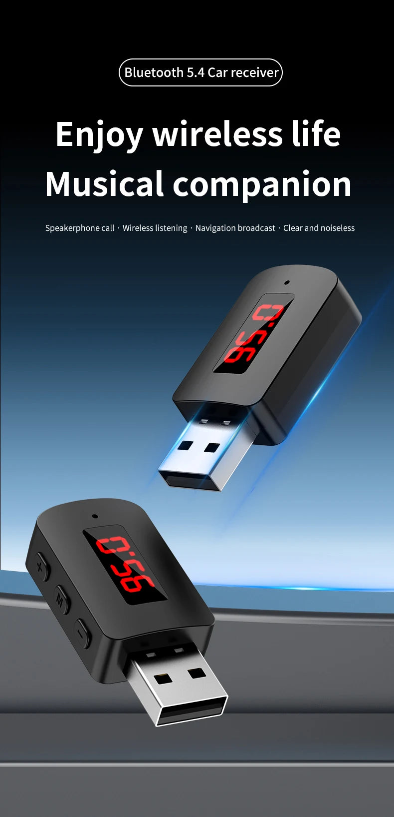 Bluetooth 5.4 Car Transmitter Receiver Handsfree Call Car Kit Mini USB Power Auto Wireless Audio Adapter For Fm Radio