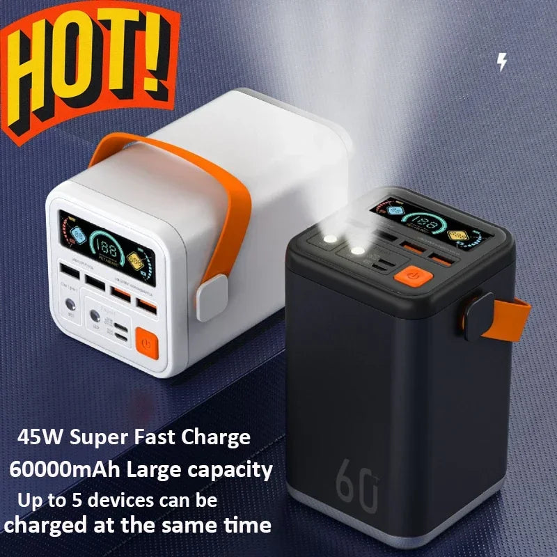 New power bank with large capacity 66W fast charging with cable outdoor camping mobile power supply 60,000 mAh large capacity
