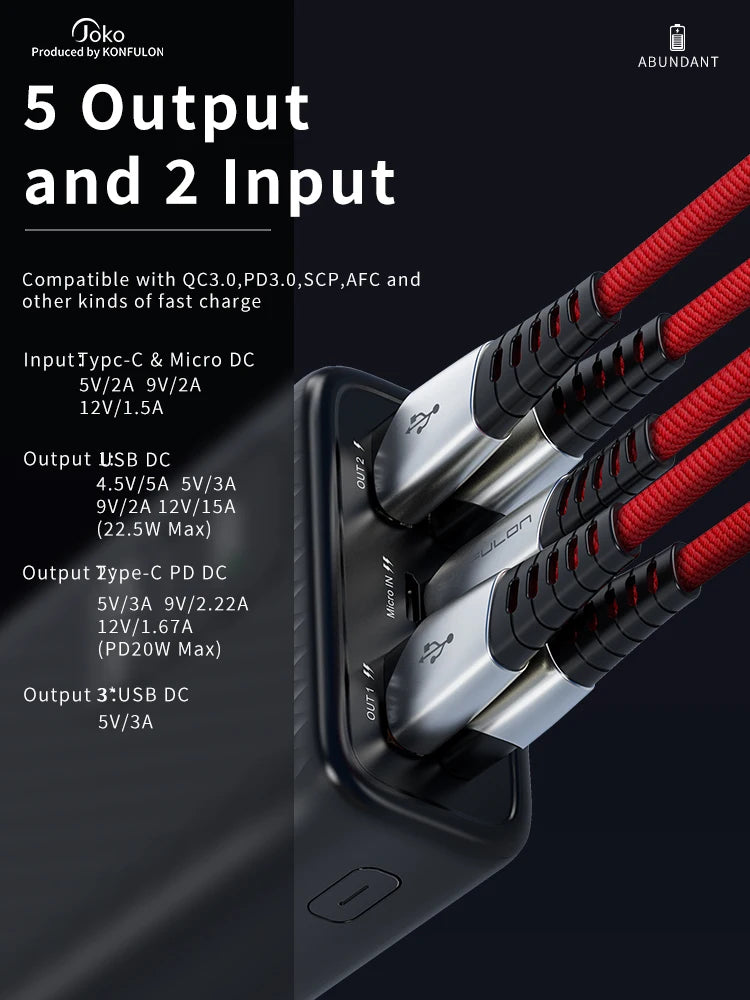 Power Bank 30000mAh With 20W PD 22.5W QC Quick Charging Powerbank Support FCP AFC  VOOC 22.5 Portable PoverBank 20000mAh