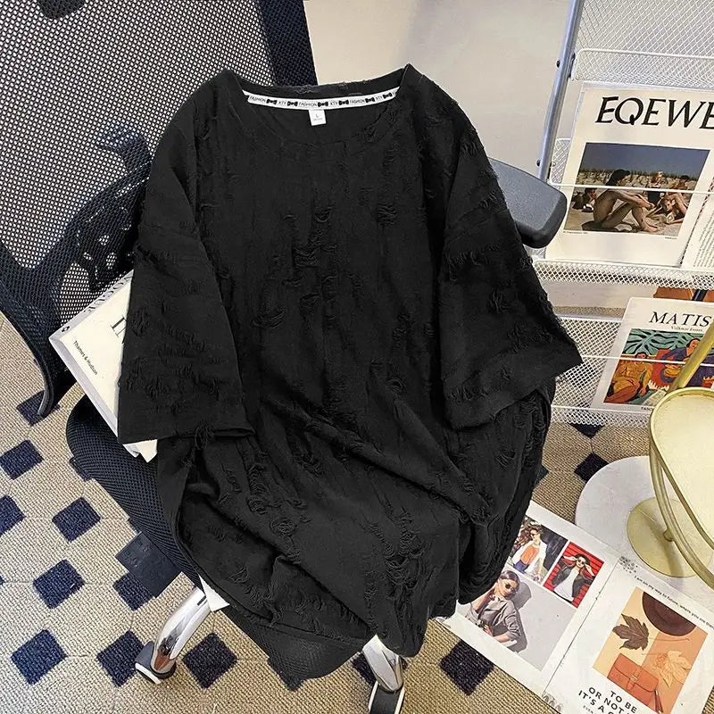 Embroidered Holes Short Sleeve T-Shirt Women Summer New Top