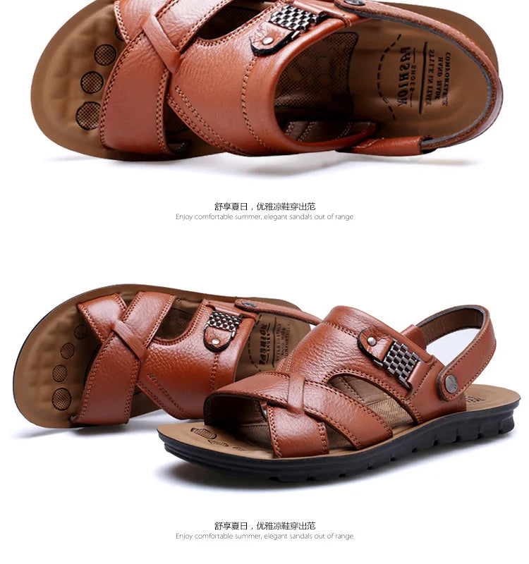 2024 New Men's Sandals Luxury Genuine Leather Men Shoes Casual Non-slip Beach Slippers Comfortable Open Toe Men Sandalias 38-47
