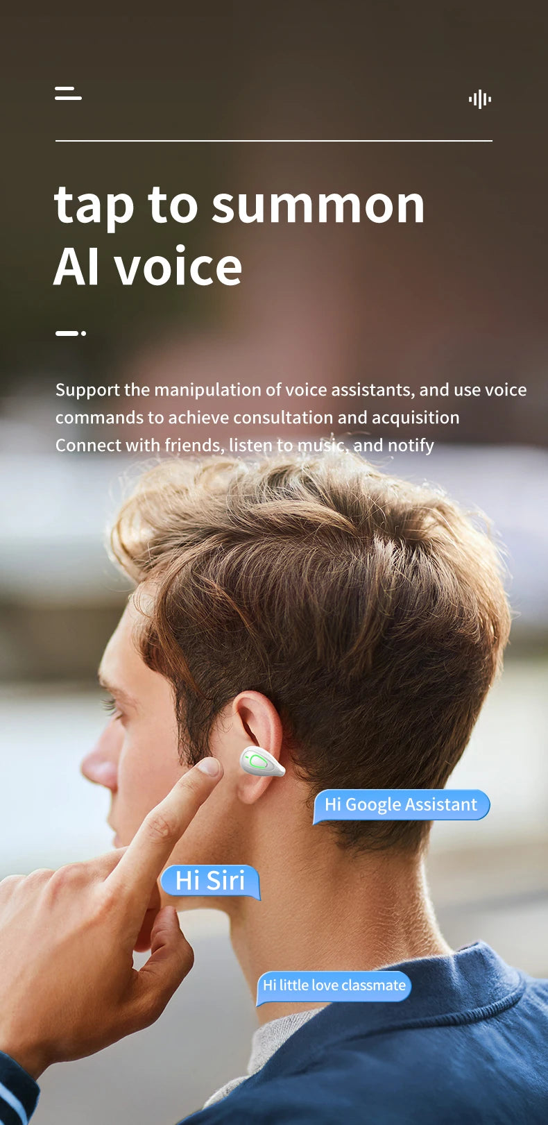 S20 wireless ear clip Bluetooth earphones are not in the ear and comfortable to wear. They are open high pitched headphones