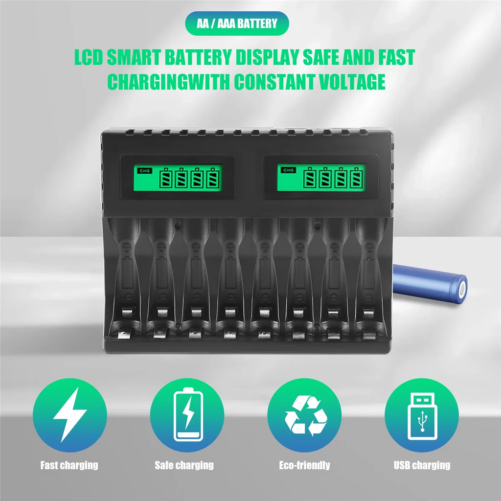 M16KBattery Charger LCD Display Smart Intelligent 8-Slot Chargers for AA/AAA NiCd NiMh Rechargeable Batteries AA AAA Charger