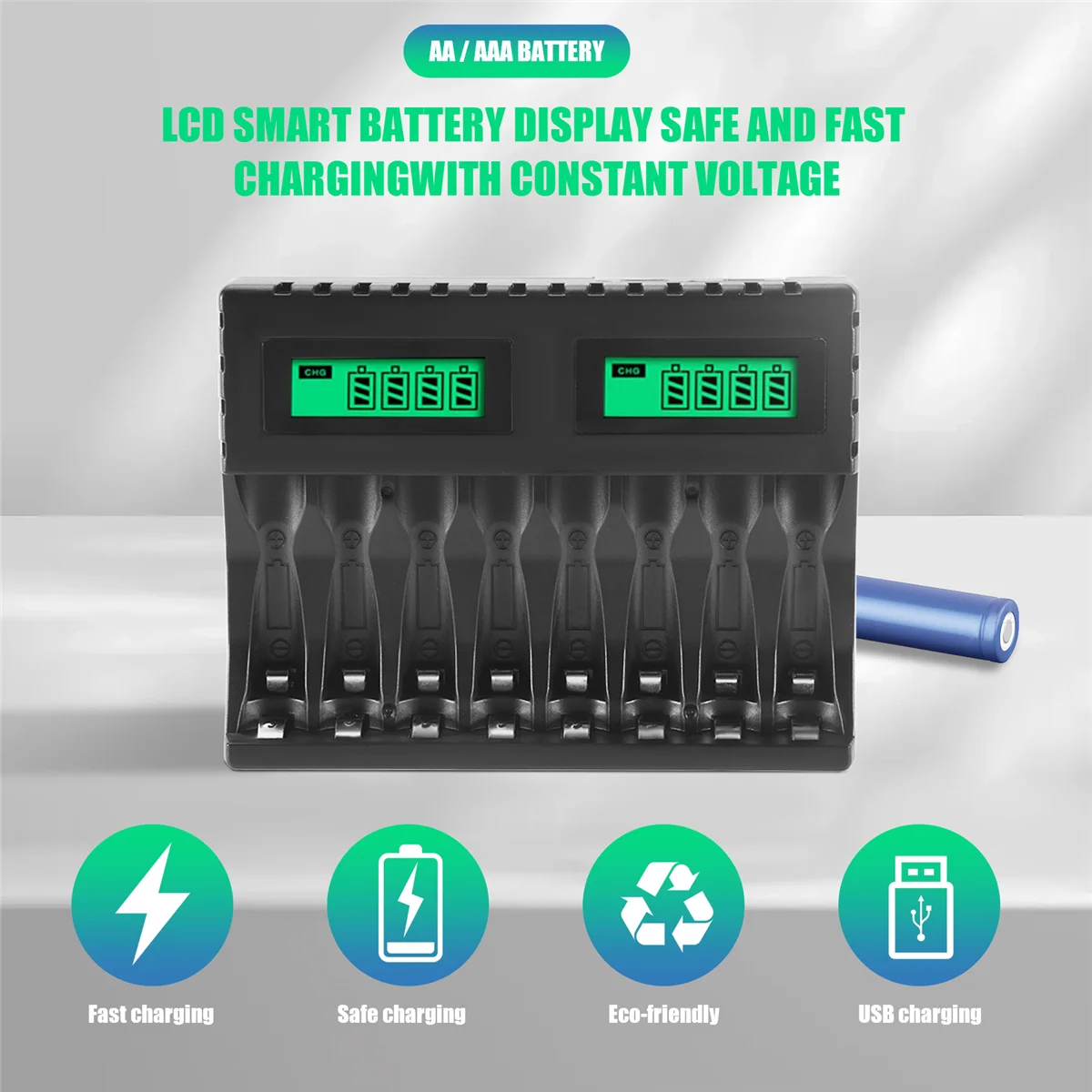 M16KBattery Charger LCD Display Smart Intelligent 8-Slot Chargers for AA/AAA NiCd NiMh Rechargeable Batteries AA AAA Charger