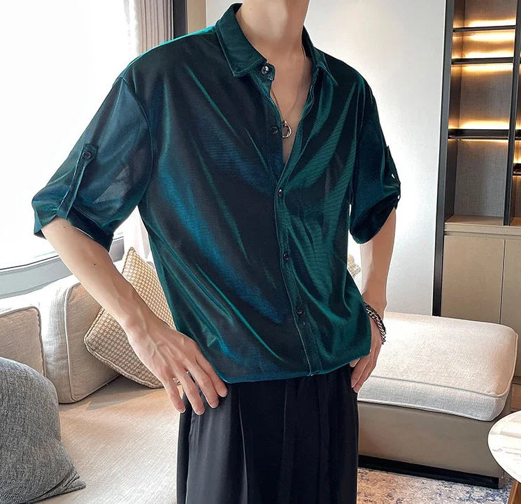 Man Shirt White Plain Hip Hop Shirts For Men Trend Regular Cool Tops Asia Button Up Original Korean Popular Clothes Summer S