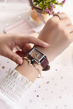 Fashion Couple Watch Luxury Rectangle Dial Women Quartz Watch Men Leather Band Casual Women Leather Wristwatch Relogio Masculino
