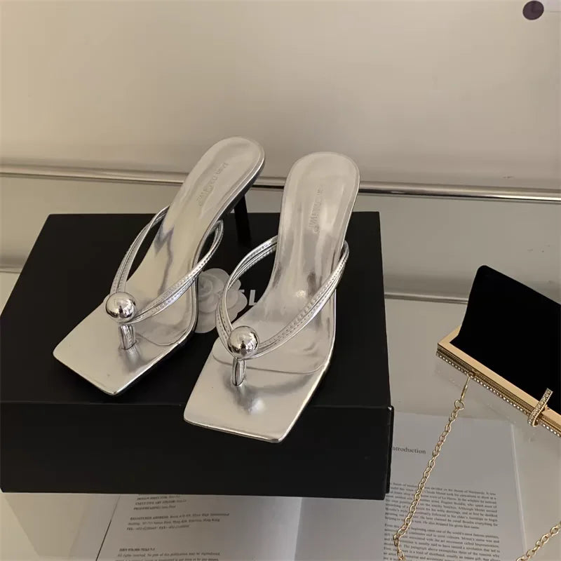 Women High Heels Slippers Designer Heeled Sandals Elegant Shoes Woman Summer 2025 Trend Fashion Fliop Flops Casual Slides Mujer