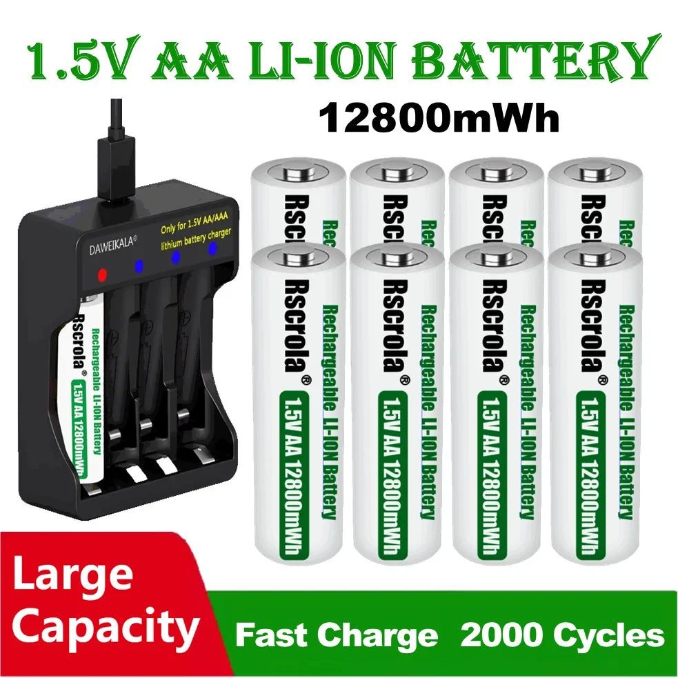 Portable AA Rechargeable Battery Fast Charge 1.5v Li-ion Battery Smart Battery Charge Protection Waterproof Dustproof Shockproof