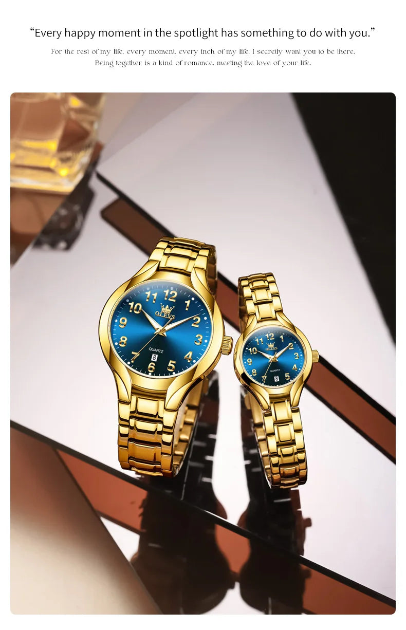 OLEVS 3650 Couple Watches For Men Women Number Scale Waterproof Quartz Dress Wristwatch Luminous Luxury Calendar Business Watch