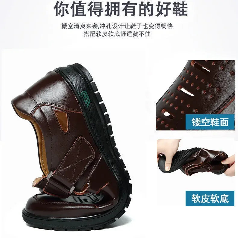 Men Sandals Summer  Cozy Hollow Non-slip Soft Cool Lighted Breathable All-match Classic Wearable Fashion Casual Leather Sandals