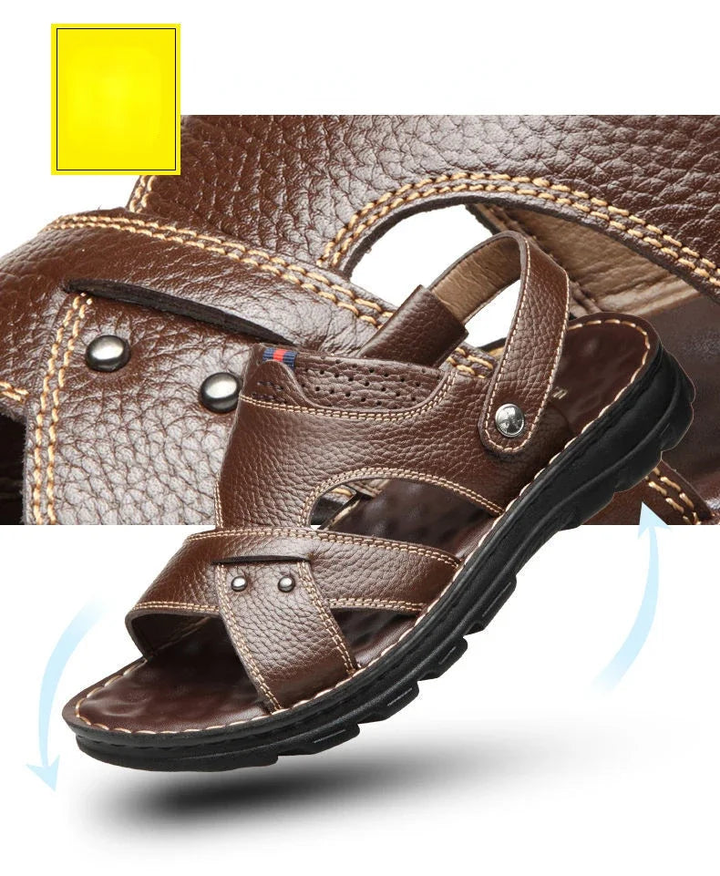 Men's Leather Summer Sandals 2025 Non-slip Thick-soled Comfort Soft Outdoor Beach Slippers