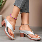 Women Sandals High Quality Summer Sandals Woman Solid Color Mid Heel High Heels Shoes Women Open Toe Flip Flops Sandals Female