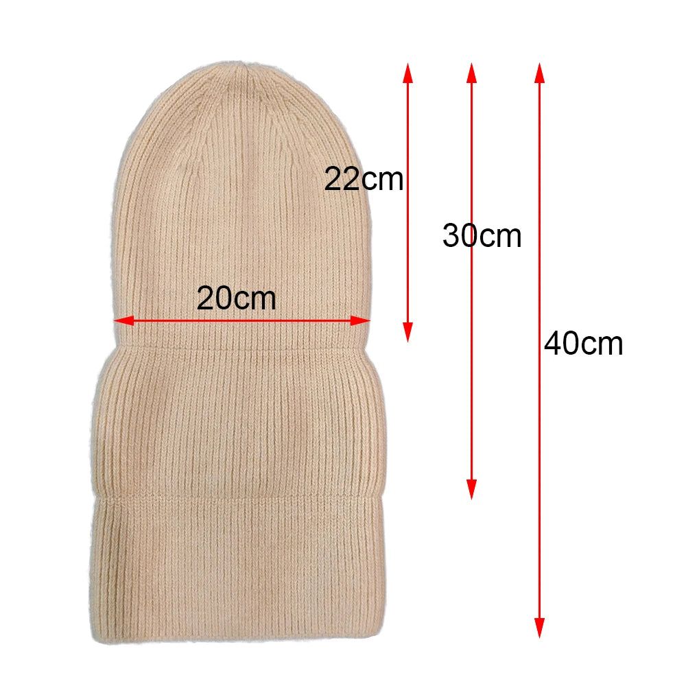 Winter Hat For Woman Double Fold Angora Hat Rabbit Fur Warm Cashmere Wool Soft Beanies Knitted Hat Women Outdoor Ski Female