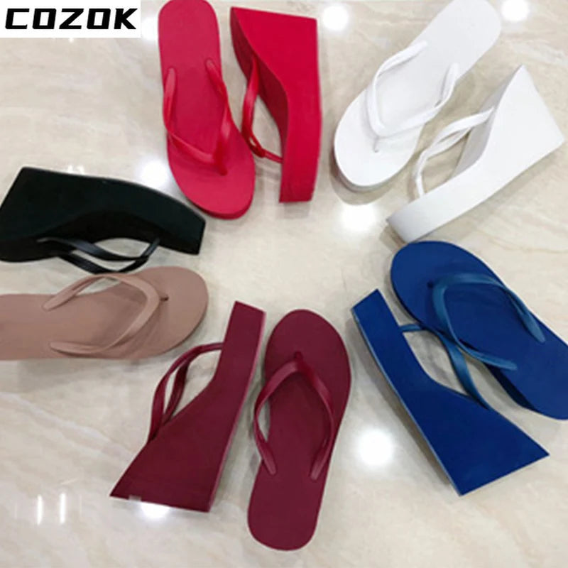 Women's Slippers  Flip Flops Fashion Wedges PU Solid Ladies Elegant Slides Comfort Casual Soft Slip On 2021 Summer Beach Shoes