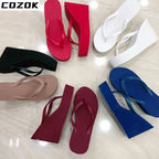 Women's Slippers  Flip Flops Fashion Wedges PU Solid Ladies Elegant Slides Comfort Casual Soft Slip On 2021 Summer Beach Shoes