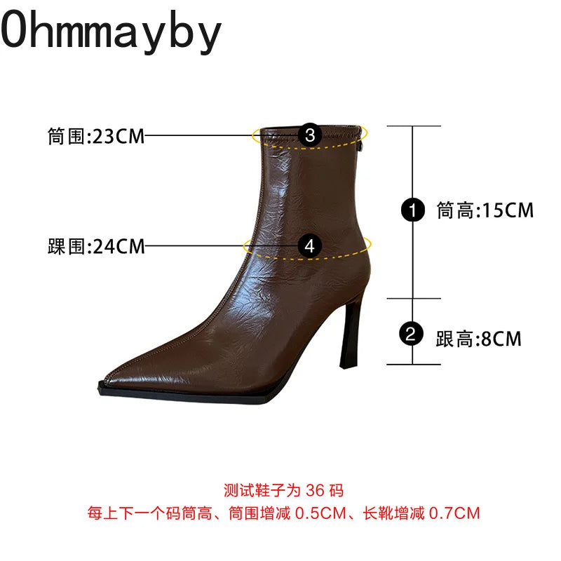 High Heel Women Ankle Boots Fashion Pointed Toe Autumn Winter Ladies Elegant Mordern Short Booties