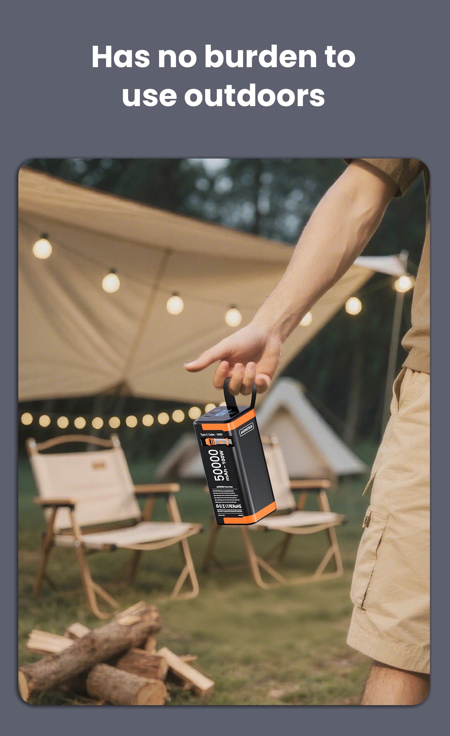 Power Bank 50000mAh 100W PD PPS Super Fast Charging Portable Spare Battery Type-C Retractable Cable Powerbank For Phone Laptop