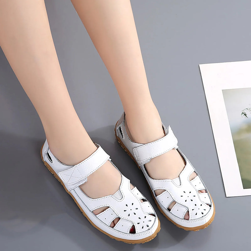 Women Flats Genuine Leather Fashion Soft Shoes Women Hollow Designer Shoes Woman Plus Size Slip On Ballet Flats Oxford Shoes