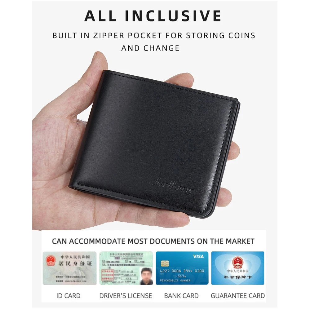 Men's PU Wallet, High - Quality Leather - Like, 6 Magnetic Slots + 1 Banknote Slot, Zipper Coin Pocket, ID Card Window