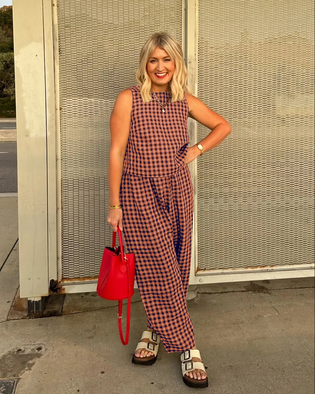 Fashion Women's Pants Set Printed Plaid Sleeveless 2025 Spring Summer Relaxed Vest Nine Point Pants Home Wear Female 2 Piece Set