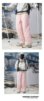 Winter Down Pants Men's Trendy Ski Waterproof Thick Fleece Warm Straight Cotton Trousers Women's Casual Cold-proof Padded Pants