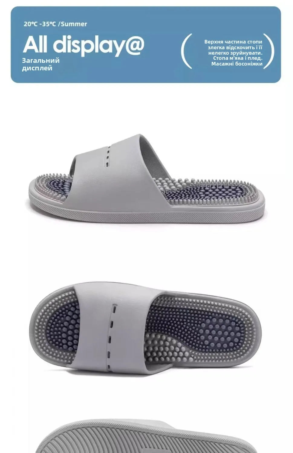 Men's Massage Slippers Anti-Slip Indoor Home Batoom Bathing Sandals Simple Sle PVC Material Comfortable Summer Slippers