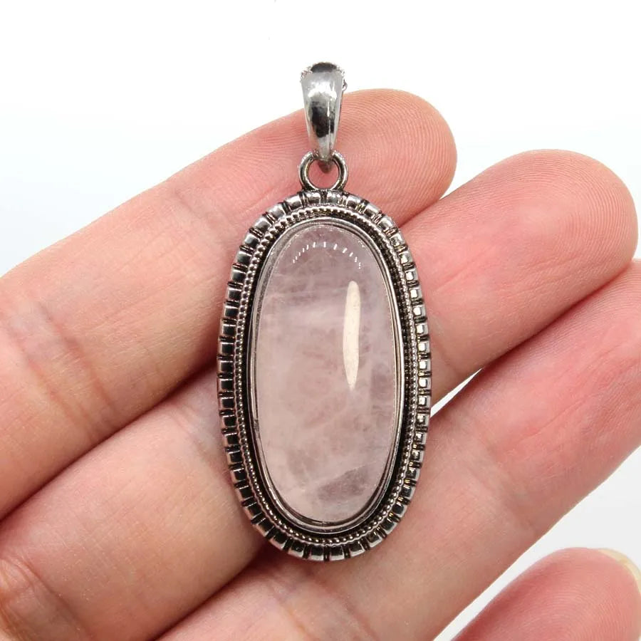 Natural Crystal Oval Stone Pendants For Women Necklace DIY Amethyst Rose Quartz Lapis Lazuli Gemstone Pendant Jewelry No Chain